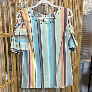 Silverado Multicolor Striped Cold Shoulder Bianca Blouse